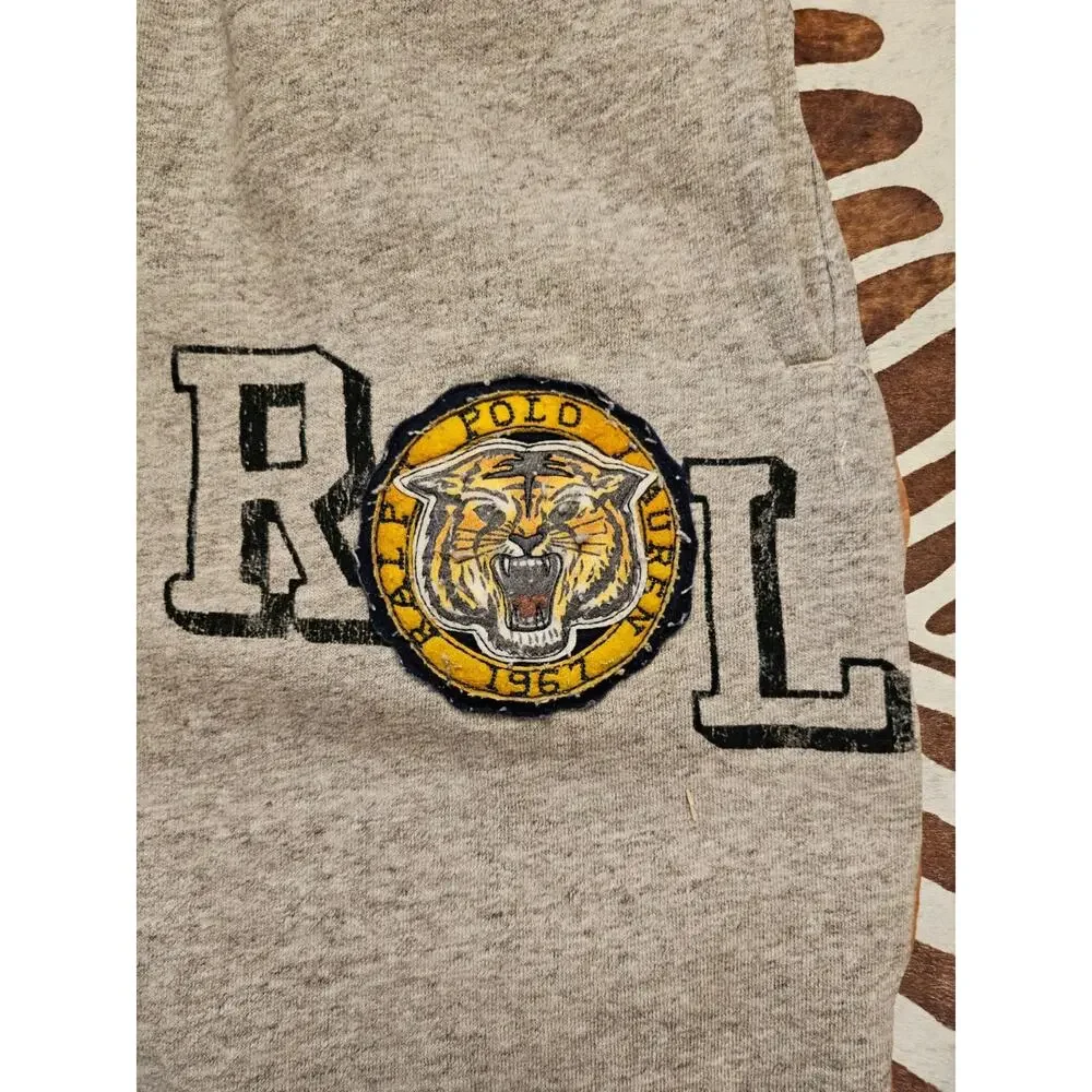 Y2K Polo Ralph Lauren Tiger Gray Baggy Cotton Sweatpants Joggers 00’s Size XL